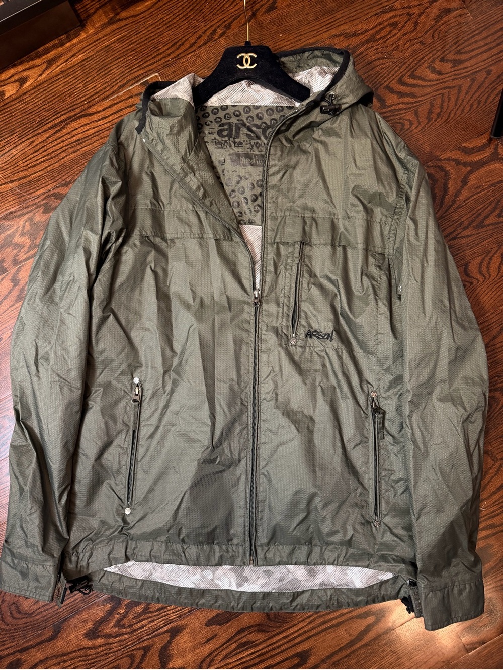 Arson Man lightweight olive green technical windbreaker jacket SZ M